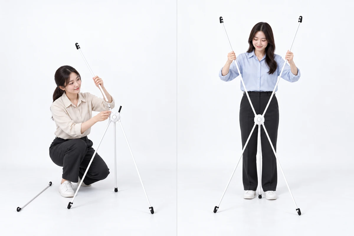 실내용 셀프게시대 봉 연결 설치 예시